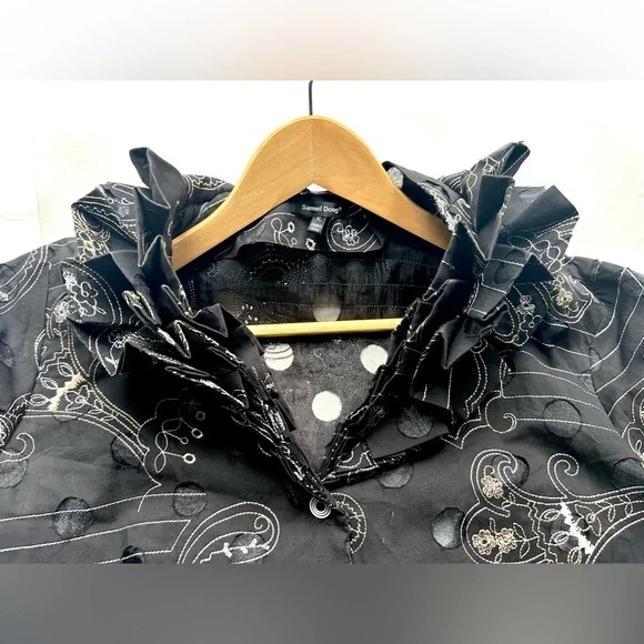 Samuel Dong  Ruffled neck Button Jacket Artsy Textured Blouse - Picture 11 of 11